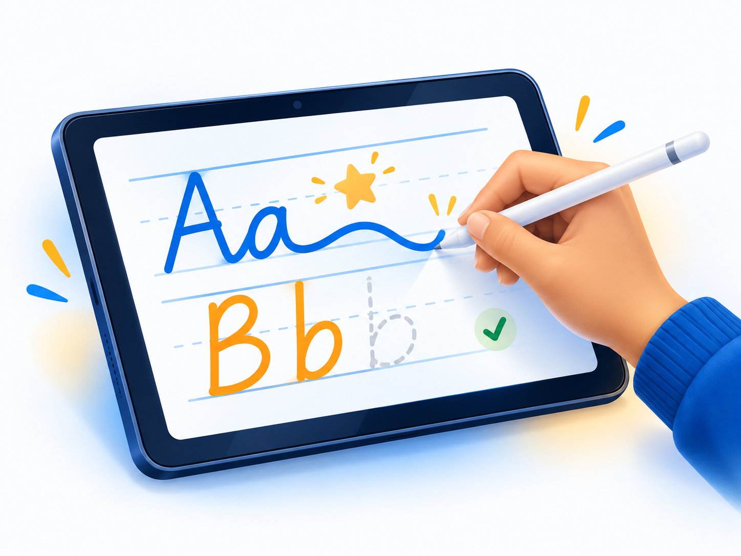 Hand using a stylus writing on a tablet